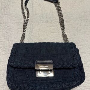 Michael Kors Black Quilted Shoulder Bag with Silver Chain